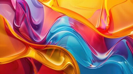 Wall Mural - A colorful, flowing piece of fabric with a rainbow of colors. The colors are bright and vibrant, creating a sense of energy and excitement. The fabric appears to be made of a shiny