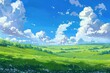 © jokerhitam289 - Stunning landscape of a lush green field under a bright blue sky with fluffy white clouds. A serene and peaceful scenery perfect for relaxation and nature lovers.