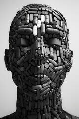 Wall Mural - A man's face is made of pills. The pills are arranged in a way that they resemble a face. The image has a surreal and abstract feel to it, as it is not a realistic representation of a person