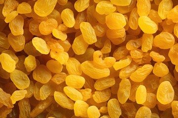 Sticker - A close up of a bunch of yellow raisins. The raisins are spread out and appear to be in various stages of ripeness