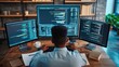 © InfiniteFlow - A focused software developer codes on a dual monitor setup in a modern office environment with a minimalist aesthetic. AIG41