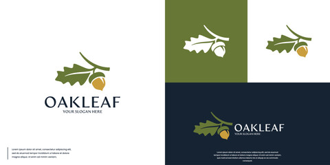 Wall Mural - Oak leaf and acorn logo, with simple and clean style, logo design vector.