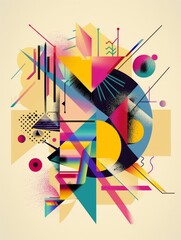 Wall Mural - Design combining futuristic and retro elements, with bright colors and geometric shapes on a light background