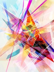 Wall Mural - Dynamic image with abstract geometric shapes and lines, creating a sense of movement and energy, in bright colors on a light background