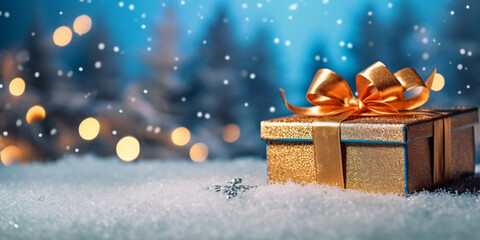 Wall Mural - christmas card background with gifts an blokeh background