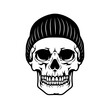 © Suphanny - Skull with Beanie Hat Illustration, Black and white illustration of a skull wearing a beanie hat, combining urban style with a macabre theme.