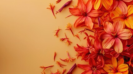 Wall Mural - Orange and Red Flowers on a Peach Background