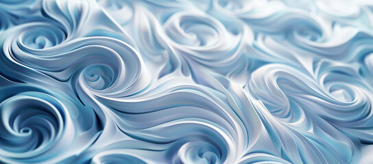 Poster - 
3D background with swirling blue and cream waves, hyper-detailed illustrations in the style of white and beige, hyper-realistic water, soft lines and shapes, dark sky-blue and light indigo