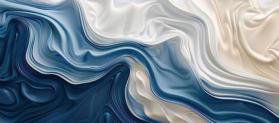Poster - 
3D background with swirling blue and cream waves, hyper-detailed illustrations in the style of white and beige, hyper-realistic water, soft lines and shapes, dark sky-blue and light indigo