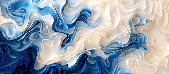 Poster - 
3D background with swirling blue and cream waves, hyper-detailed illustrations in the style of white and beige, hyper-realistic water, soft lines and shapes, dark sky-blue and light indigo