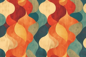 abstract geometric seamless pattern with vintage wooden texture in orange, red, teal and yellow colo
