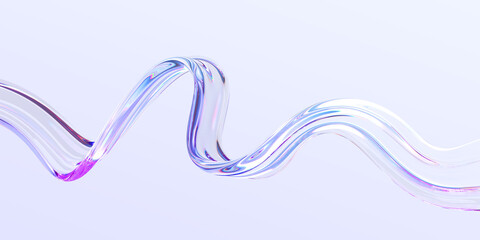 Leinwandbilder - 3d abstract liquid glass transparent clear ribbon wave line render. Rainbow fluid flow curve shape with dispersion light, holographic gradient texture. Flying glossy design element. 3D illustration