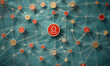 © btiger - Business Network Concept with Person Icon and Red Circle on Blue Background Representing Teamwork and Connections