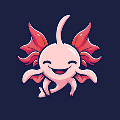 Wall Mural - cartoon character logo, Axolotl, winking, smiling, 2d, vector illustration, mascot logo