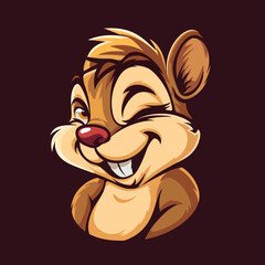 cartoon character logo, Chipmunk, winking, smiling, 2d, vector illustration, mascot logo