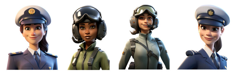 PNG 3D illustration of a female in military services uniform  cut out element set