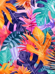 Poster - Vibrant Tropical Leaf Pattern Digital Illustration