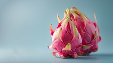 Canvas Print - Two Vibrant Dragon Fruits Against a Light Blue Background