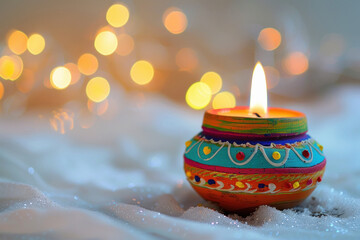 colorful traditional oil lamp on bokeh background