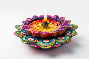 Sticker - diwali oil lamp on white background