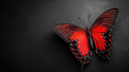 Red Butterfly on Black Background