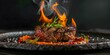 © Anastasiia - Flaming Grilled Beef Steak. Concept Grilling Tips, Steak Seasoning, Meat Doneness Levels, BBQ Techniques