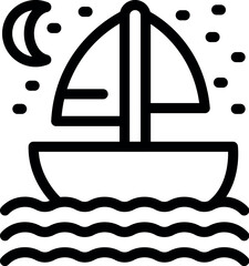 Poster - Simple line art icon of a sailboat sailing at night on the waves