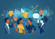© Perfect Vector - Creative Team Brainstorming Ideas with Light Bulbs and Business Elements - Concept of Teamwork, Innovation, and Collaboration in Minimalistic Vector Illustration