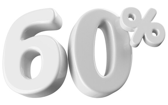 60 percent off sale .  white 3D number promotion
