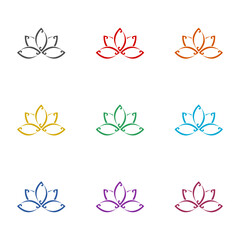 Canvas Print - Lotus icon isolated on white background. Set icons colorful