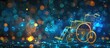 © merida - Glowing Digital Wireframe of a Wheelchair Against a Dark Abstract Background with Blue and Gold Bokeh Lights