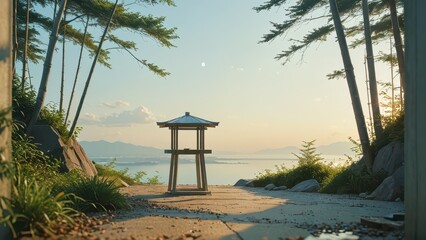 Poster - Tranquil View from a Japanese Pavilion.