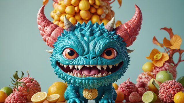 Cute Monster with Fruit.