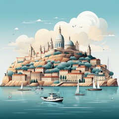 Modern and Simple Depiction of Marseille's Iconic Landmarks
