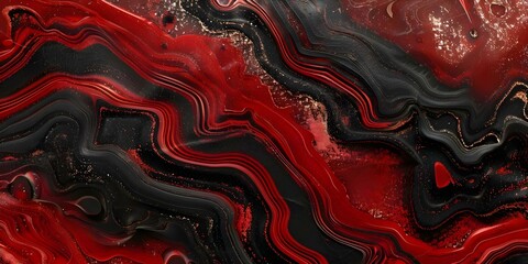 Wall Mural - Organic Background of Marble Swirls and Agate Waves in Red and Black Resume. Concept Marble Swirls, Agate Waves, Red and Black, Organic Background, Resume