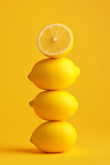 Fresh Yellow Lemons Stacked in a Vibrant Minimalist Composition on Yellow Background