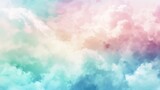 A bright, multi-colored background with fluffy clouds and a watercolor effect, creating a cheerful and colorful sky. Perfect for banners, invitations, or artistic projects.