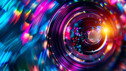 Aufkleber - Close up Beautiful camera lens with multi colored light Background pattern for design : Generative AI