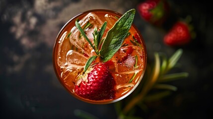 A summery drink crafted with foraged strawberries and lemon verbena.