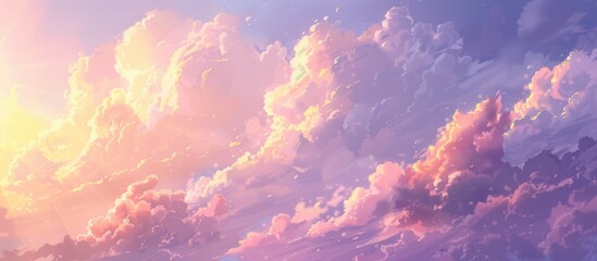 Wall Mural - Morning sky with sunrise and gentle pink clouds tinged with yellow hues.