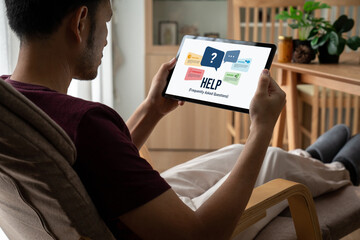 Poster - help screen on the website provide answer to faq frequently asked question snugly with knowledge inf