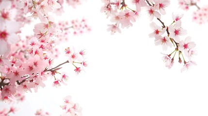 Wall Mural - Pink cherry blossom on white background isolated Sakura tree branch : Generative AI