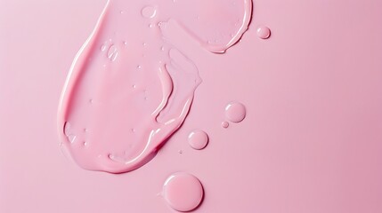 Poster - cosmetic smears drops of cream texture on pastel pink background : Generative AI