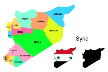 Naklejka na meble Syria administrative divisions. Syria flag and map illustration vector. Districts of Syria