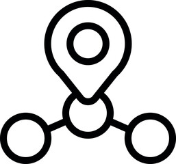 Poster - Simple black and white icon of a location pin connecting three circles symbolizing network coverage