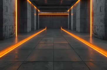 Sticker - Futuristic concrete hallway with glowing orange lights