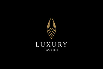 Gold jewelry logo with elegant luxury line art design style