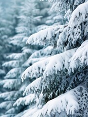 Poster - Snowy pine tree branches in winter