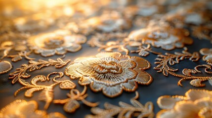 Close-up shot of intricate lace fabric patterns, 8K, Full HD. 