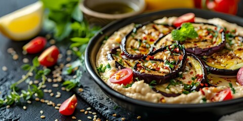 Grilled Eggplant Appetizer with Tahini A Vegan Arabic Delight. Concept Recipes, Vegan, Appetizer, Eggplant, Arabic